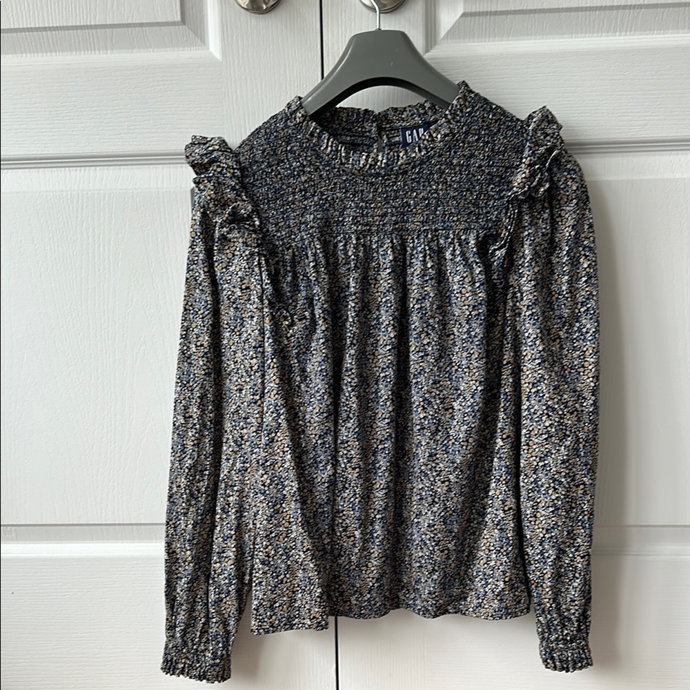 GAP blue Ruffled Puff Sleeve Blouse